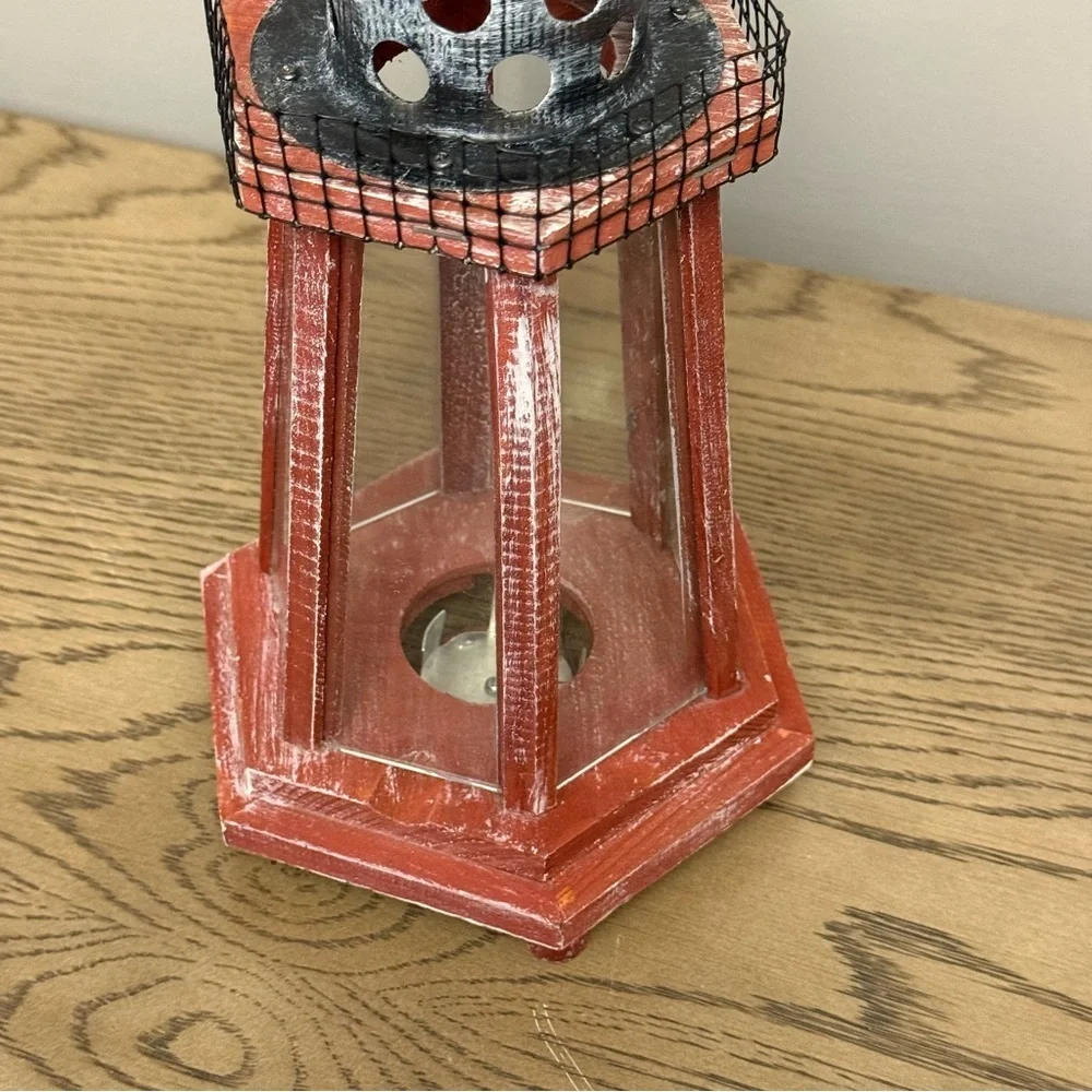 Vintage See Thru Glass LIGHTHOUSE Nautical Decor Tealight Candle Lantern Rustic